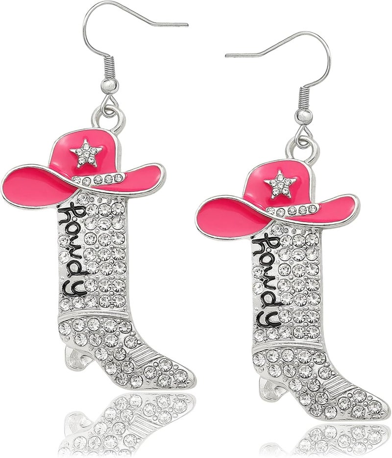 RechicGu Rhinestone Western Boots Earrings Cowgirl Cowboy Enamel Hat Bohemian Rodeo Boot Drop Dangle Earrings for Women - Image 5